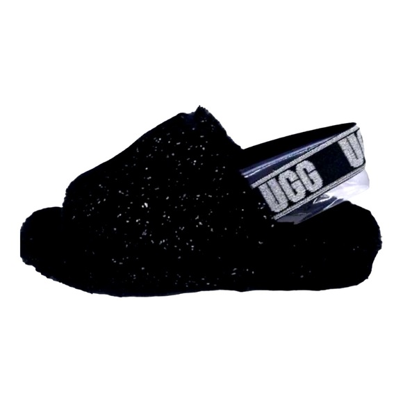 UGG Shoes - UGG Women's Disco Fluff Yeah Metallic Sparkle Slides Black Size 10.